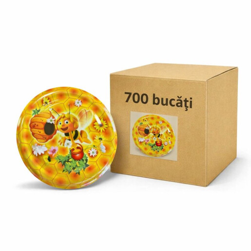 Cutie 700 bucăți - Capac metalic diametru 66 mm pentru borcane din sticlă și plastic – design apicol 