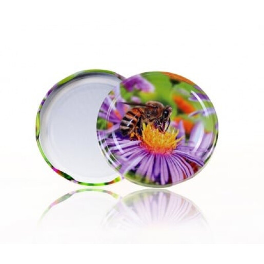 Capac borcan, twist-off 82, albina pe floare violet