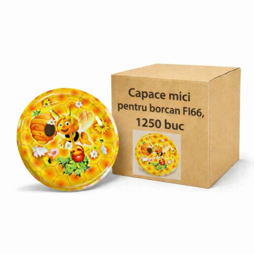 Cutie 1250 bucăți - Capac metalic diametru 66 mm pentru borcane din sticlă și plastic – design apicol 