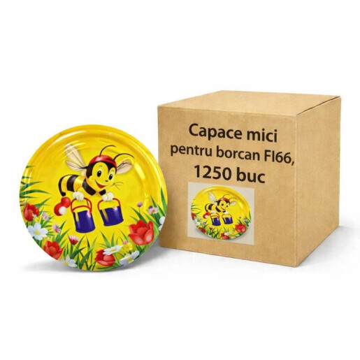 Cutie 1250 bucăți - Capac metalic diametru 66 mm pentru borcane din sticlă și plastic – design apicol 
