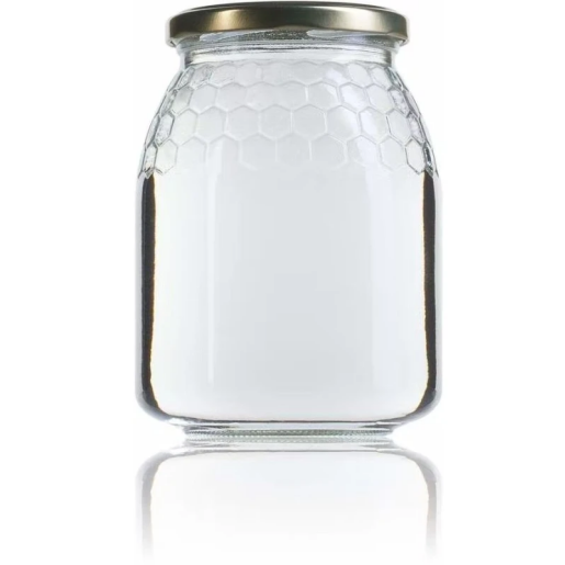 Borcan din sticlă, 1 kg, cu design tip fagure (hexagoane) (TO82) PALET COMPLET 1016 buc
