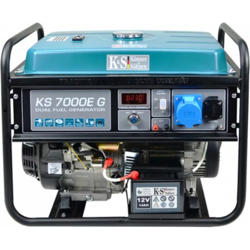 Generator curent Koner&Sohnen KS 7000E G, motor GPL/benzina,13 CP, putere maxima 5.5 kVA, rezervor 25 L, monofazat, pornire la sfoara, protectie termica 
