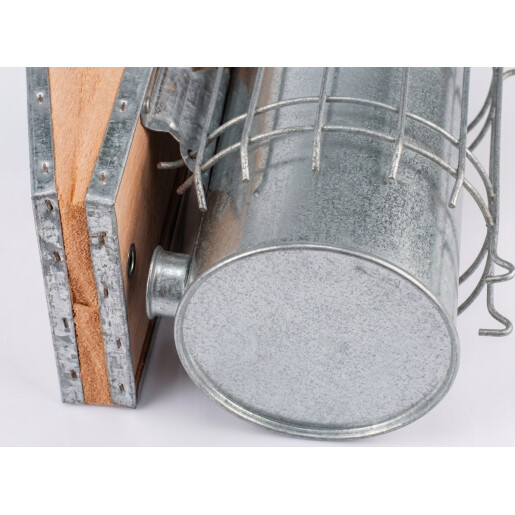 Afumător apicol din oțel galvanizat, cu capac conic, burduf din piele naturală– 28 cm, Ø10 cm