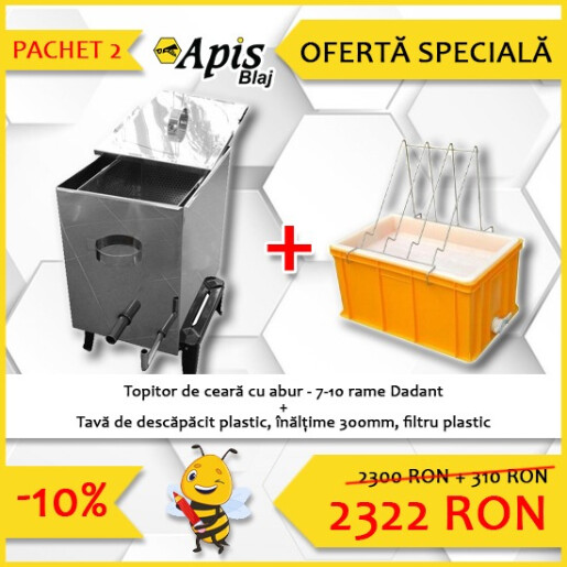 Pachet promotional: Topitor de ceara, din inox, 7-10 rame, cu arzator pe gaz inclus + Tava pentru descapacit 300cm, din plastic, cu suport rame inox, filtru din plastic