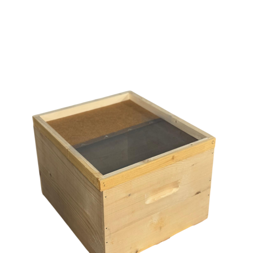 Stup din lemn de brad pentru 10 rame Dadant 1/1 – cu fund antivarooa, din plastic si colector de polen Apimaye, cuib 1/1, podișor și capac din tablă zincată