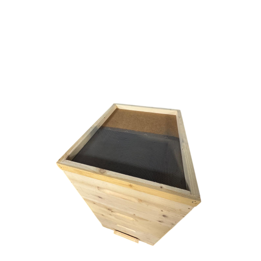 Stup din lemn de brad pentru 10 rame Dadant 1/1 si 3/4 – cu fund din lemn cu plasă antivarooa cu plasă zincată, cuib 1/1, două corpuri 3/4, podișor și capac cu tablă zincată