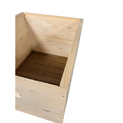 Stup din lemn de brad pentru 10 rame Dadant 1/1 – cu fund antivarooa din plastic Nicot, cuib 1/1, podișor și capac cu tablă zincată