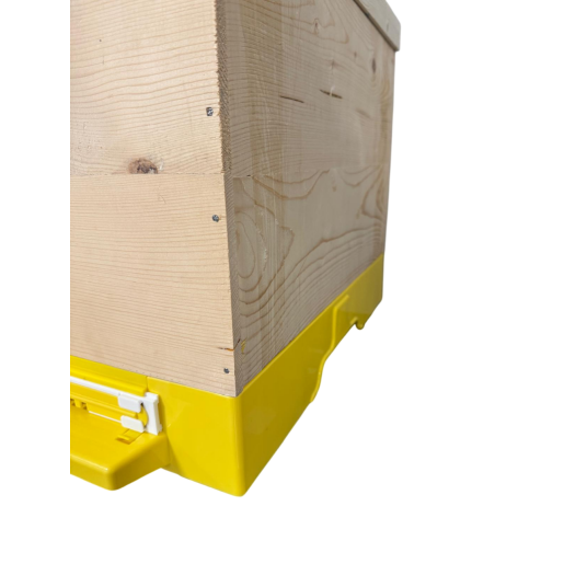 Stup din lemn de brad pentru 10 rame Dadant 1/1 – cu fund antivarooa din plastic si colector de polen, cuib 1/1, podișor și capac cu tablă zincată