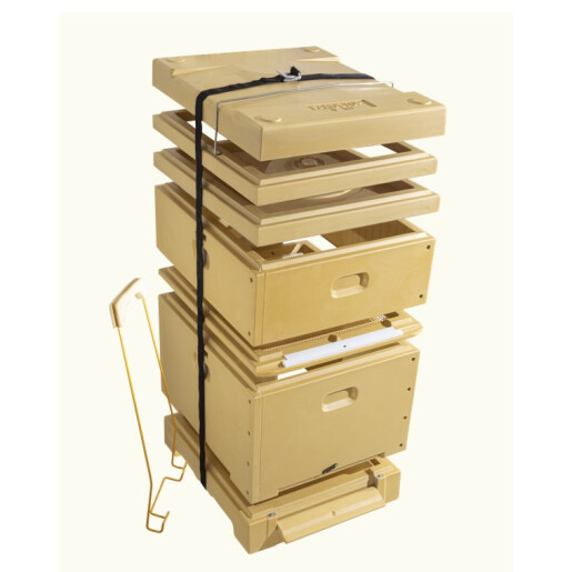 Stup 10 rame, din poliuretan, cu soclu antivarroa si tava reziduuri, corp Dadant 1/1, 2 x magazie 1/2, dispozitiv antiroire, hranitor cu izgonitor si clopot, 1 x diafragma 1/1 din poliuretan, capac, chinga pentru stup, manere de transport - FAROSTUP