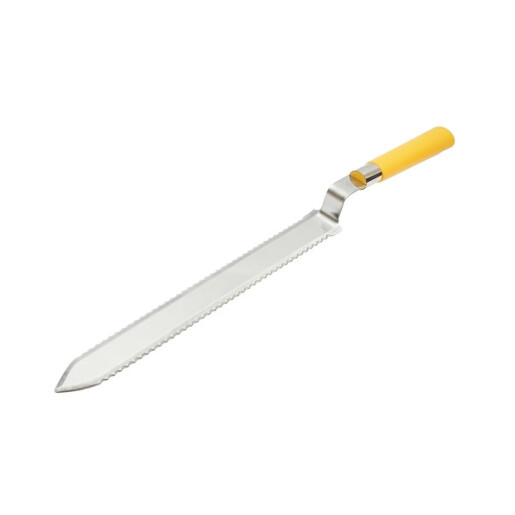 Cuțit pentru descăpăcit, din inox, zimțat pe ambele părți, 280 x 33 mm, cu mâner ergonomic din plastic