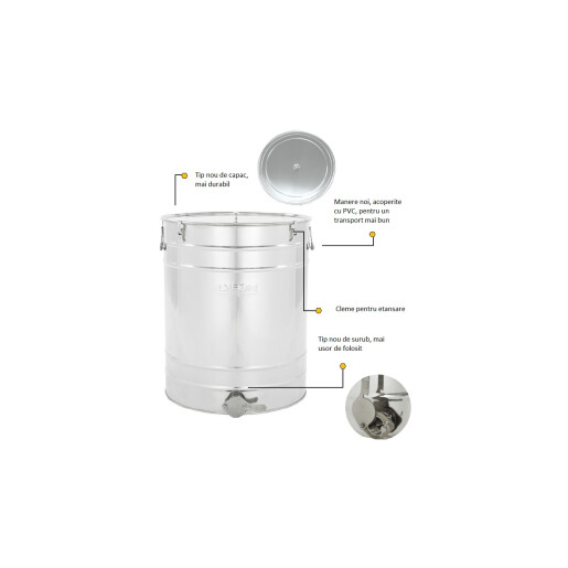 Maturator de miere din inox 70l (100 kg), canea de inox si manere, CLASSIC