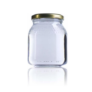 Borcan de sticla cu hexagoane, 500 g, fara capac