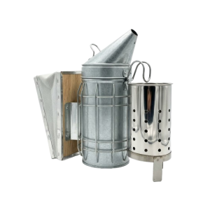 Afumător apicol din oțel galvanizat, cu capac conic, cu tub interior din inox, burduf din piele naturală –  26 cm, Ø8,5 cm
