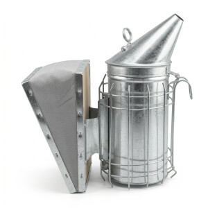 Afumător apicol din oțel galvanizat, cu capac conic, burduf din piele naturală– 28 cm, Ø10 cm