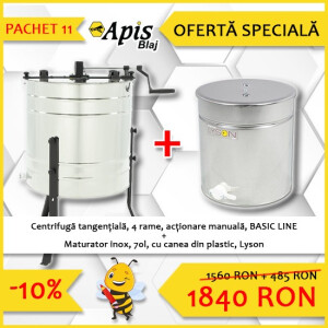 Pachet promotional: Centrifuga tangentiala, 4 rame, actionare manuala, BASIC LINE + Maturator inox, 70l, cu canea din plastic, Lyson