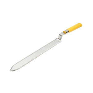 Cuțit pentru descăpăcit, din inox, zimțat pe ambele părți, 280 x 33 mm, cu mâner ergonomic din plastic