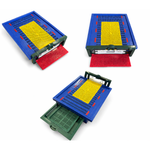 Soclu (fund stup) din plastic 490 x 420 mm pentru 10 rame, cu colector de polen integrat, antivarroa și urdiniș cu grilă antișoareci