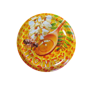 Capac metalic diametru 66 mm pentru borcane din sticlă și plastic – design apicol