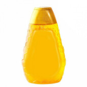 Flacon pentru miere, din plastic,250ml, cu capac auriu