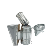 Afumător apicol din oțel galvanizat, cu capac conic, cu tub interior din inox, burduf din piele naturală –  26 cm, Ø8,5 cm