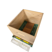 Stup din lemn de brad pentru 10 rame Dadant 1/1 – cu fund antivarooa, din plastic si colector de polen Apimaye, cuib 1/1, podișor și capac din tablă zincată