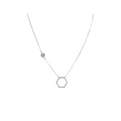 Colier arging placat cu rodiu, hexagon gol si plin