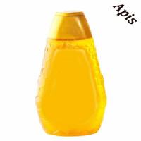 Flacon pentru miere, din plastic, 500ml, cu capac auriu