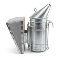 Afumător apicol din oțel galvanizat, cu capac conic, burduf din piele naturală– 28 cm, Ø10 cm