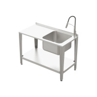 Masă de lucru din oțel inoxidabil pentru stupină cu chiuvetă și robinet, 1500 mm